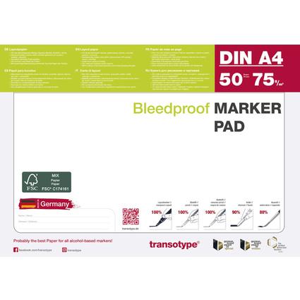 transotype Markerblock DIN A4, 75 g/qm, 50 Blatt