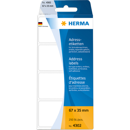 HERMA Adress-Etiketten, 67 x 35 mm, Leporello gefalzt, weiß