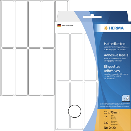 HERMA Vielzweck-Etiketten, 20 x 75 mm, wei, Gropackung