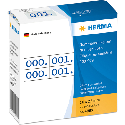 HERMA Nummern-Etiketten 0-999, 10 x 22 mm, blau, doppelt