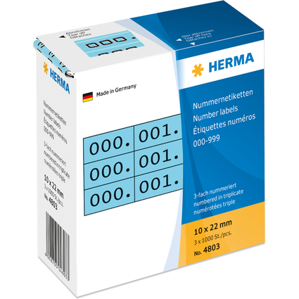 HERMA Nummern-Etiketten 0-999, 10 x 22 mm, schwarz, dreifach