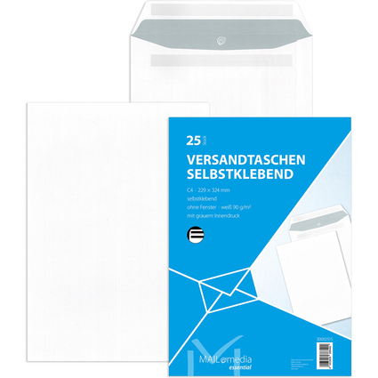 MAILmedia Versandtasche wei, C4, ohne Fenster,selbstklebend