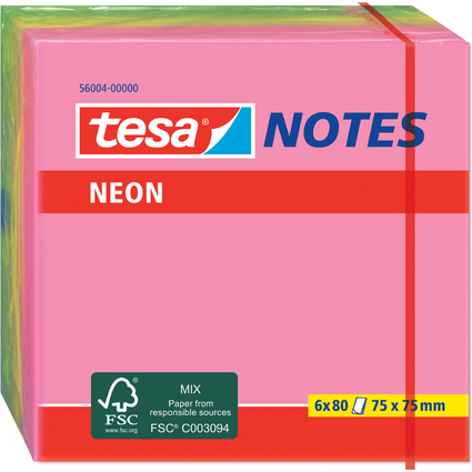 tesa Neon Notes Haftnotizen, 75 x 75 mm, 3-farbig