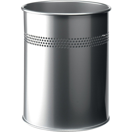 DURABLE Papierkorb METALL, rund, 15 Liter, metallic silber