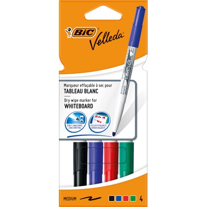 BIC Whiteboard-Marker Velleda 1741, Rundspitze, 4er Etui