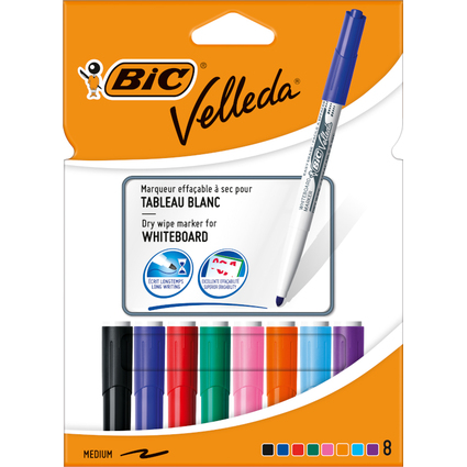 BIC Whiteboard-Marker Velleda 1741, Rundspitze, 8er Etui