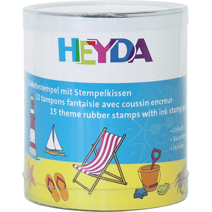 HEYDA Motivstempel-Set "Urlaub", Klarsicht-Runddose