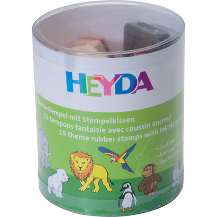 HEYDA Motivstempel-Set "Zootiere", Klarsicht-Runddose