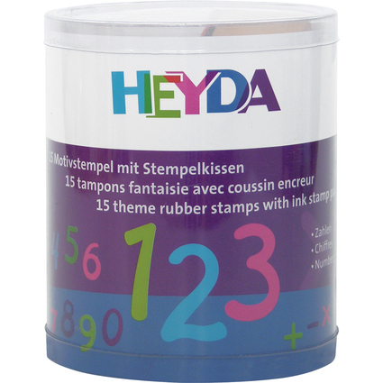 HEYDA Motivstempel-Set "Zahlen", Klarsicht-Runddose