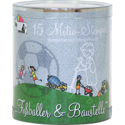 HEYDA Motivstempel-Set "Fuballer & Baustelle", Runddose
