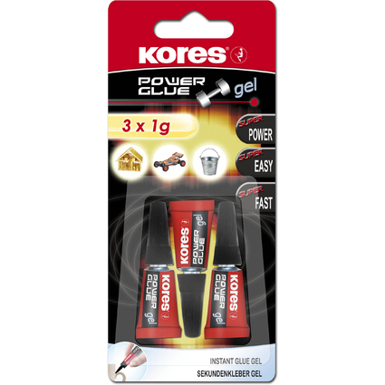 Kores Sekundenkleber "POWERGLUE GEL", 3 x 1 g Blisterkarte