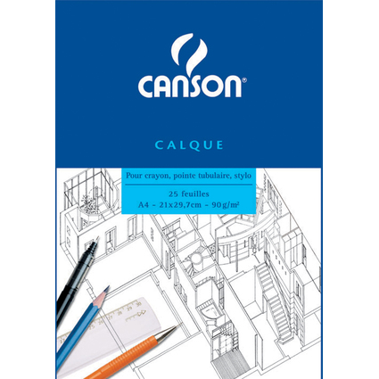 CANSON Transparentpapierblock, DIN A4, 90/95 g/qm, 25 Blatt