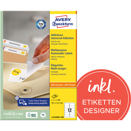 AVERY Zweckform Universal-Etiketten, 99,1 x 42,3 mm, weiß