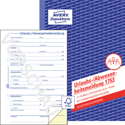 AVERY Zweckform Formularbuch "Urlaubs-/Abwesenheitsmeldung"