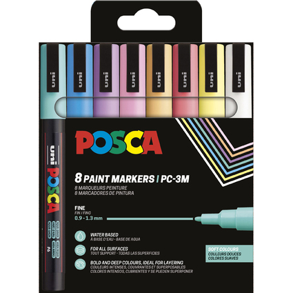 POSCA Pigmentmarker PC3M, softe Farben, 8er Etui
