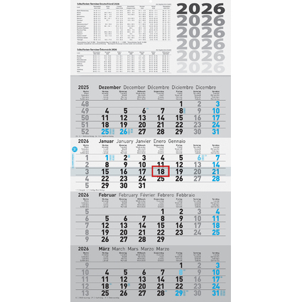 Glocken Wandkalender "4-Monats-Wandkalender UWS", 2026, grau