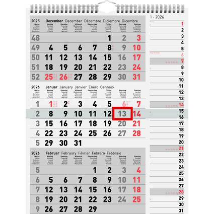 rido id Wandkalender 3-Monatskalender Kombi Planer 3, 2026