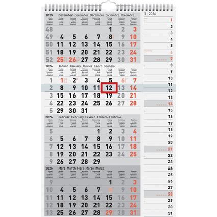 rido id Wandkalender 4-Monatskalender Kombi Planer 4, 2026