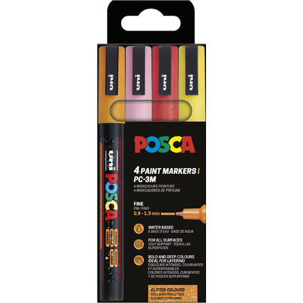 POSCA Pigmentmarker PC3ML Glitter, 4er Etui, farbig sortiert