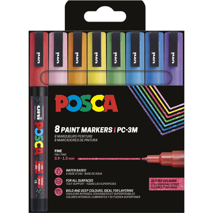 POSCA Pigmentmarker PC3ML Glitter, 8er Etui