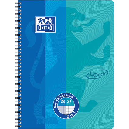 Oxford Collegeblock DUO Touch, A4+, 80 Blatt, meerblau/aqua