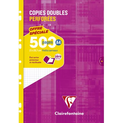 Clairefontaine Copies doubles perforées, A4, quadrillé 5x5