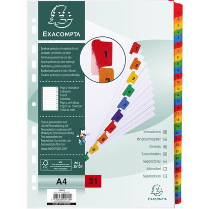 EXACOMPTA Karton-Register 1-31, DIN A4, weiß, 31-teilig