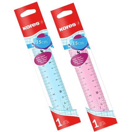 Kores Flachlineal, 300 mm, transparent, farbig sortiert