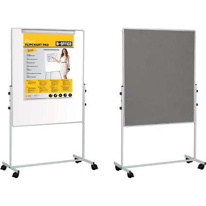 Bi-Office Mobile Kombitafel, Weißwand / Filz, 1200 x 1200 mm
