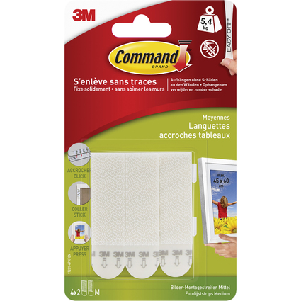 3M Command Bilder-Montagestreifen Strips, Größe: M, weiß