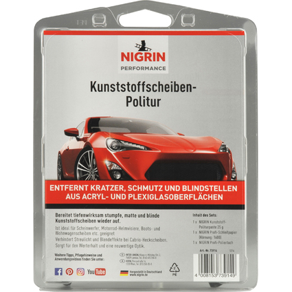 NIGRIN Kunststoffscheiben-Politur Set, 3-teilig