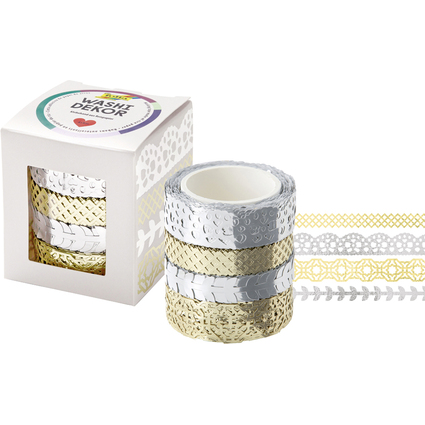 folia Deko-Bordre Washi-Dekor "Hotfoil silber & gold", 4er