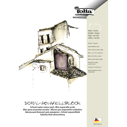 folia Schul-Aquarellblock, rauh, DIN A4, 150 g/qm, wei