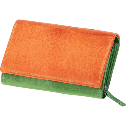 MIKA Damengeldbörse, aus Leder, grün-orange