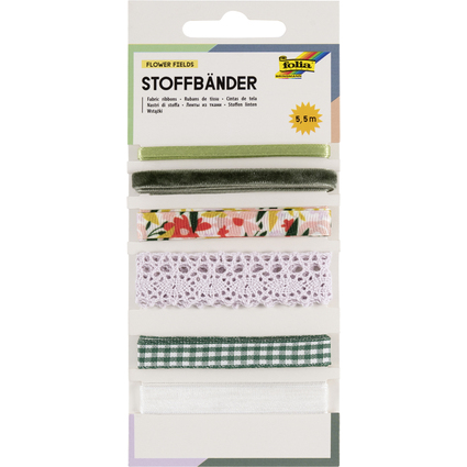 folia Stoffbänder-Mix "Flower Fields", Gesamtlänge: 5,5 m