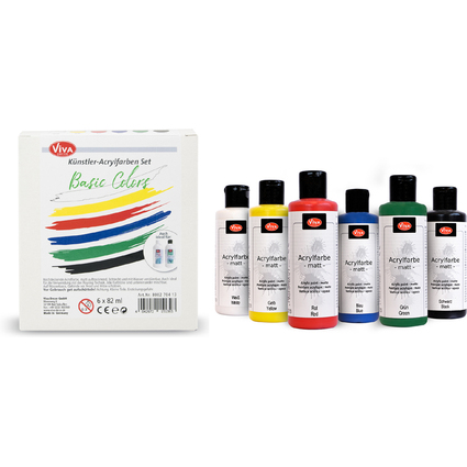 ViVA DECOR Acrylfarben-Set "Basic Colors", 6-teilig