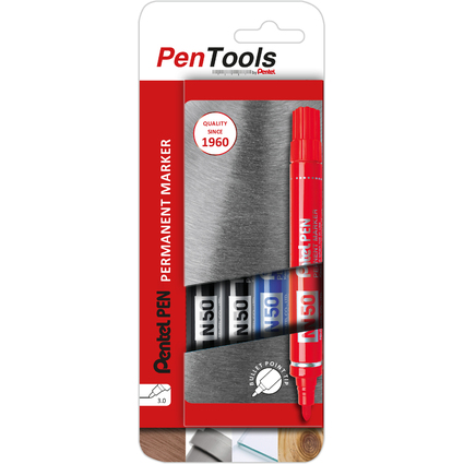 Pentel Permanent-Marker N50, Rundspitze, 4er Etui, sortiert