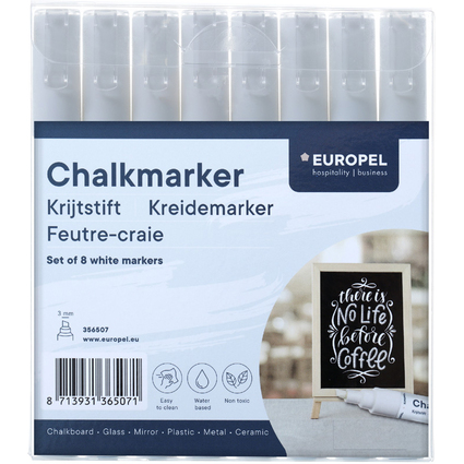 EUROPEL Kreidemarker 3 mm, 8er Etui, weiß