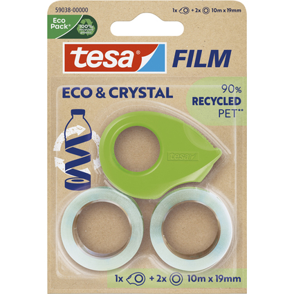 tesa Film ECO & CRYSTAL + Abroller, 19 mm x 10 m, Blister