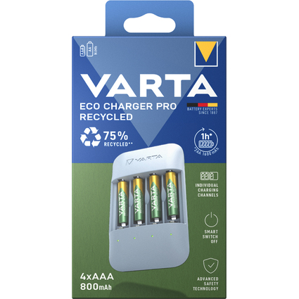 VARTA Ladegerät Eco Charger Pro Recycled, inkl. 4x Micro AAA