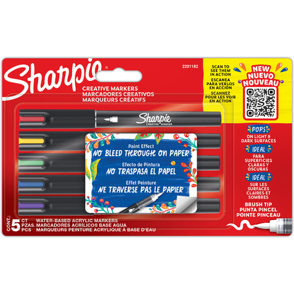 Sharpie Brush Kreativ-Marker, Pinselspitze, 5er Blister