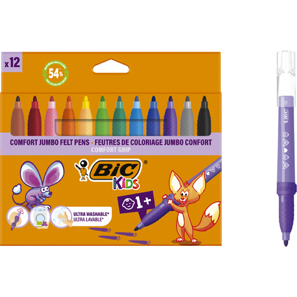 BIC KIDS Fasermaler Comfort Jumbo, 12er Kartonetui