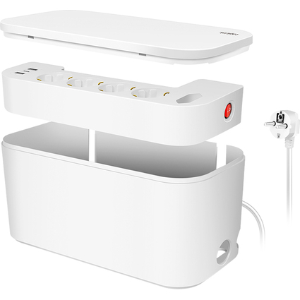 LogiLink Kabelbox mit Steckdosenleiste, 5-fach, weiß