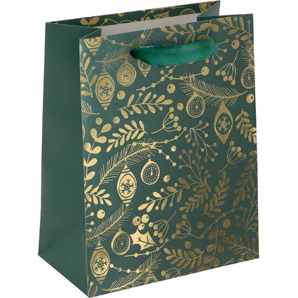 sigel Weihnachts-Geschenktüte "Golden ornaments on green"