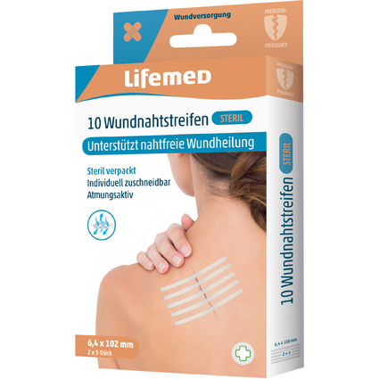 Lifemed Wundnahtstreifen steril, 6,4 x 102 mm, weiß, 10er