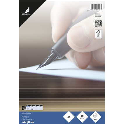 kangaro Notizblock DIN A4, liniert, 100 Blatt