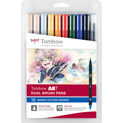 Tombow Doppelfasermaler "ABT DUAL BRUSH PEN", 10er Set Manga