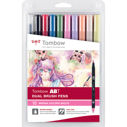 Tombow Doppelfasermaler "ABT DUAL BRUSH PEN", 10er Set Manga