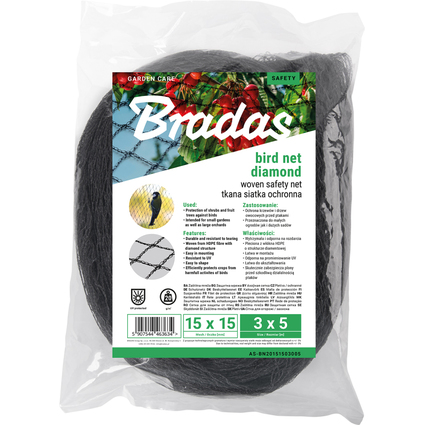 Bradas Sicherheitsnetz/Vogelnetz, gewebt, 2 x 5 m, schwarz