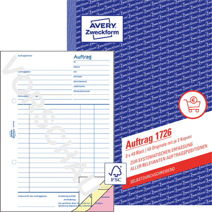 AVERY Zweckform Formularbuch "Auftrag", SD, A5, 3 x 40 Blatt